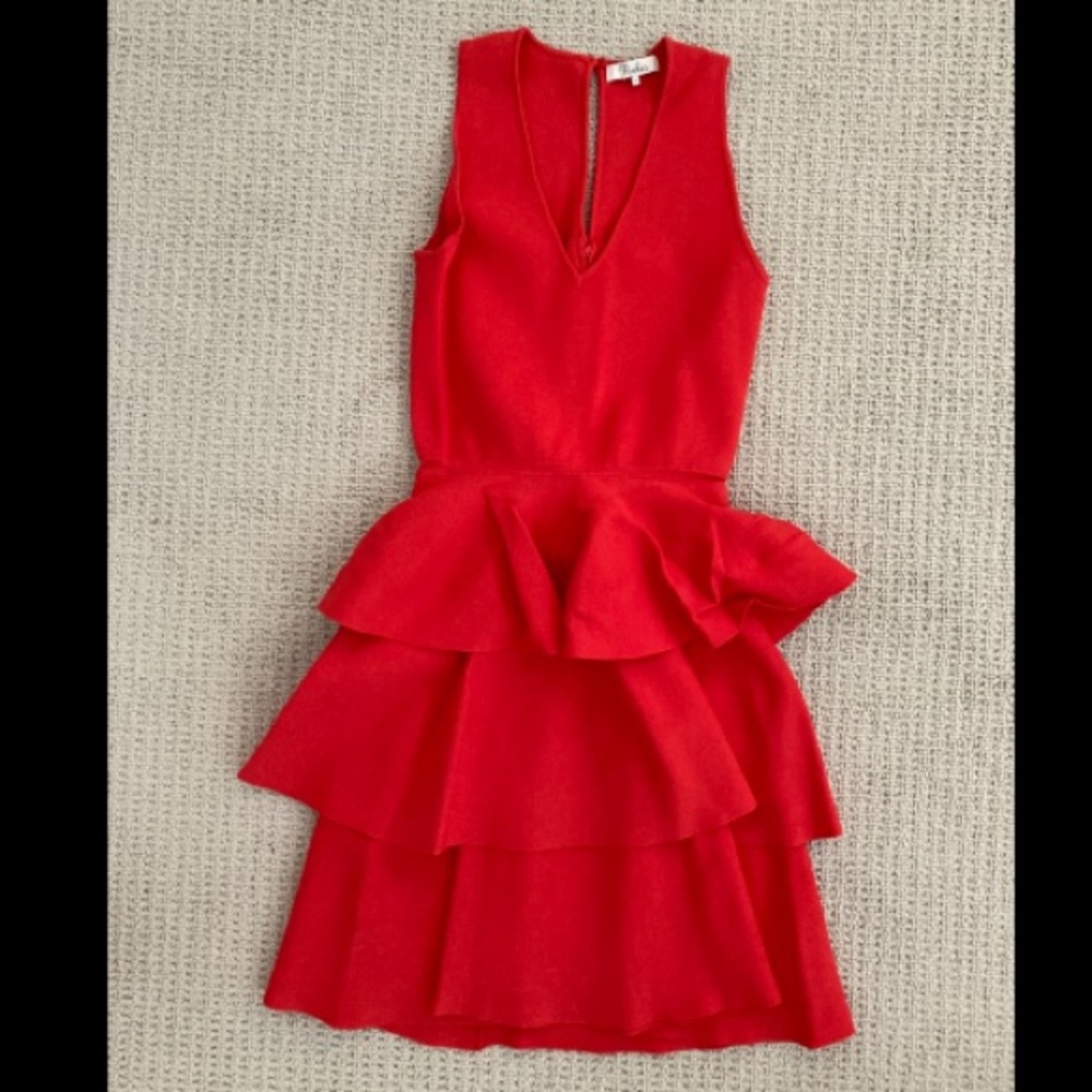 Red Parker ruffle dress